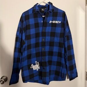 Blue and Black Plaid Men's Casual Shirt